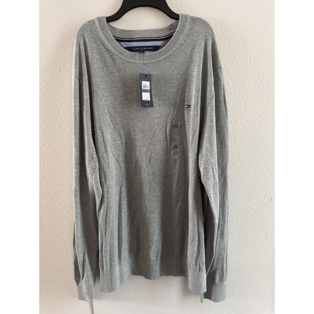 Tommy Hilfiger Pullover light Sweater Mens Size XXL Gray core Long Sleeves - Picture 11 of 15